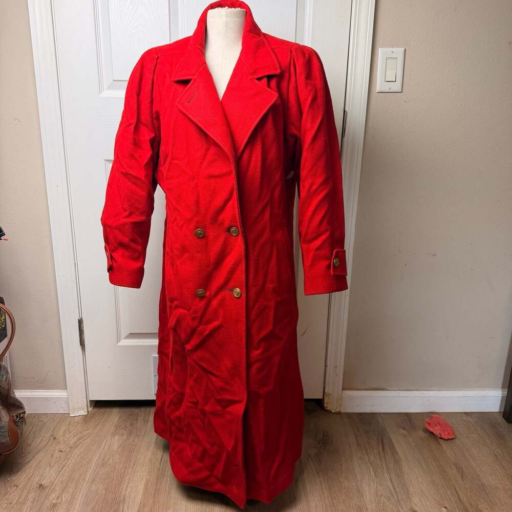 Vintage Jofeld Andover Fabric by Forstmann Red Wool Long Trench Coat